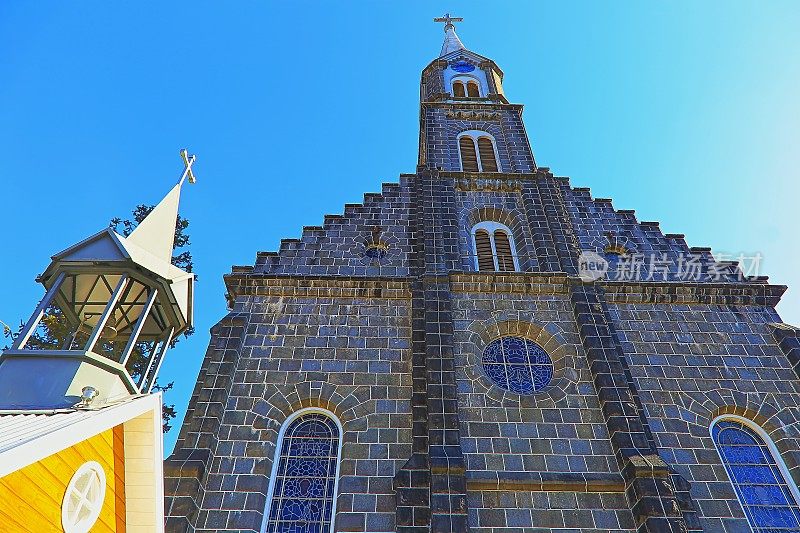 Igreja matriz -石砌教堂和钟楼- Gramado，里约热内卢Grande do Sul -巴西南部